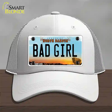 Bad Girl North Dakota Novelty License Plate Hat Mesh / White