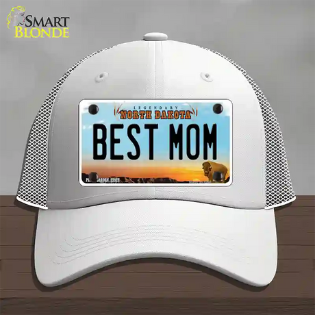 Best Mom North Dakota Novelty License Plate Hat Mesh / White