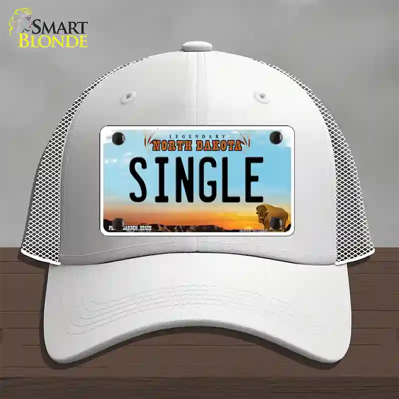 Single North Dakota Novelty License Plate Hat Mesh / White