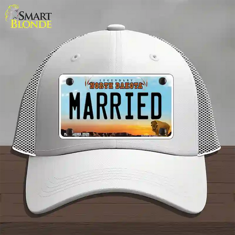 Married North Dakota Novelty License Plate Hat Mesh / White