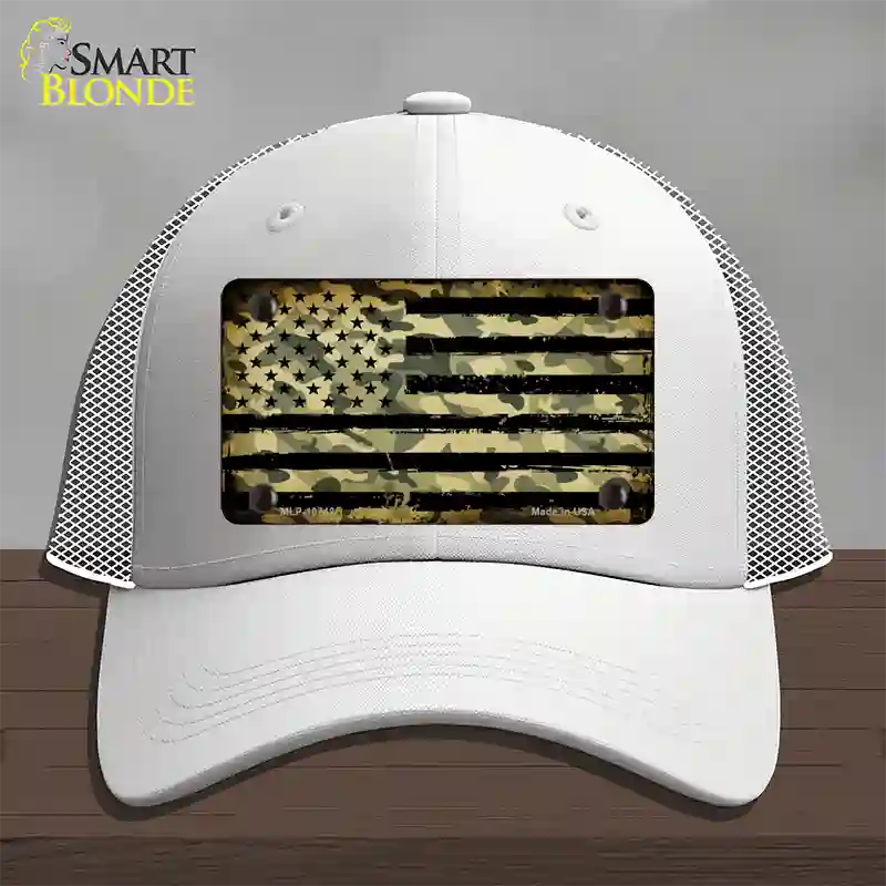 Camo American Flag Novelty License Plate Hat Mesh / White