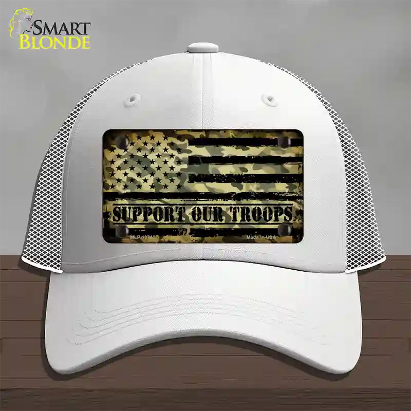 Camo American Flag Support Troops Novelty License Plate Hat Mesh / White