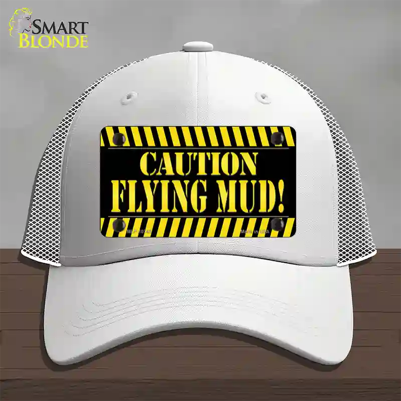 Caution Flying Mud Novelty License Plate Hat Mesh / White