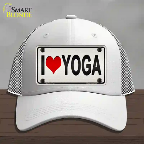 I Love Yoga Silver Novelty License Plate Hat Mesh / White