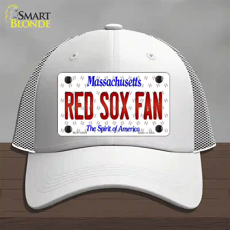 Red Sox Fan Massachusetts Novelty License Plate Hat Mesh / White