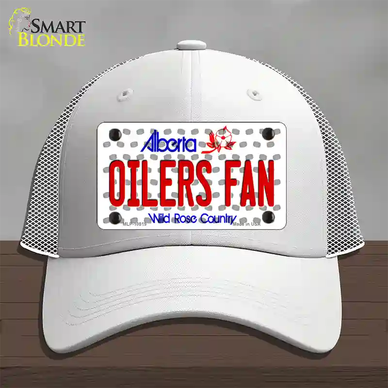 Oilers Fan Alberta Novelty License Plate Hat Mesh / White