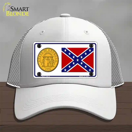 Confederate Flag Georgia Seal Novelty License Plate Hat Mesh / White