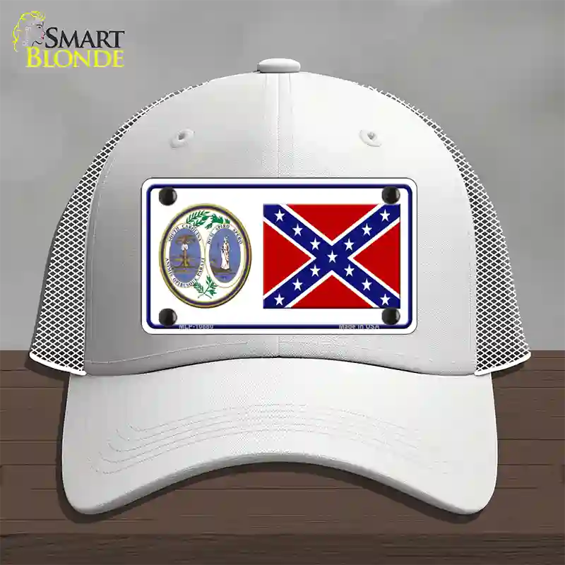 Confederate Flag South Carolina Seal Novelty License Plate Hat Mesh / White