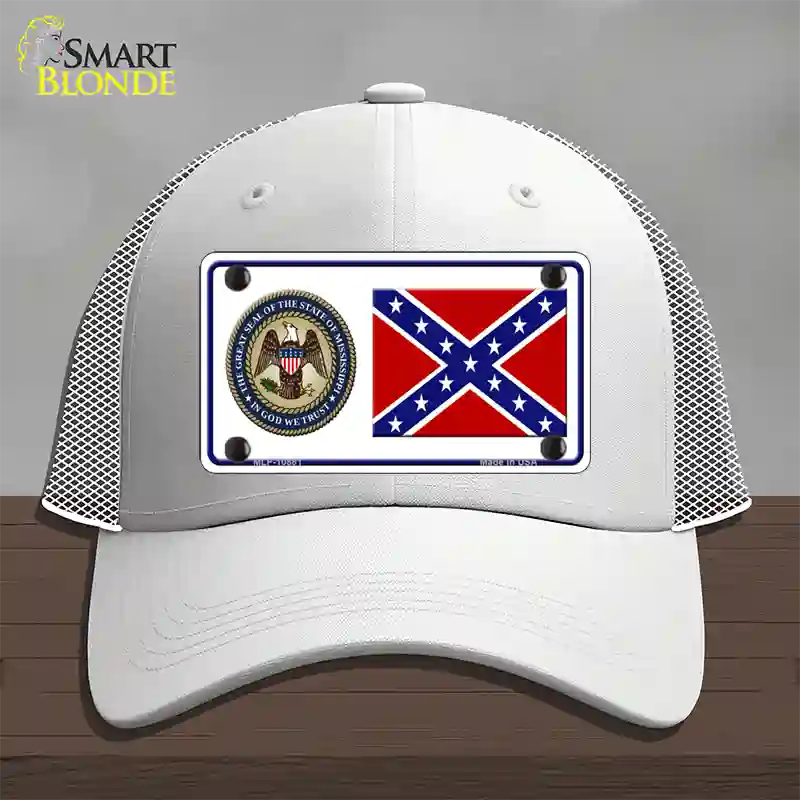 Confederate Flag Mississippi Seal Novelty License Plate Hat Mesh / White