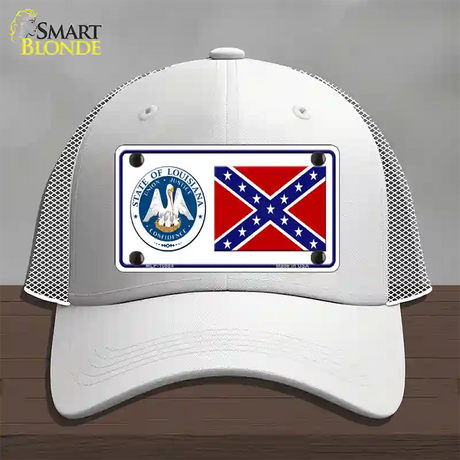 Confederate Flag Louisiana Seal Novelty License Plate Hat Mesh / White