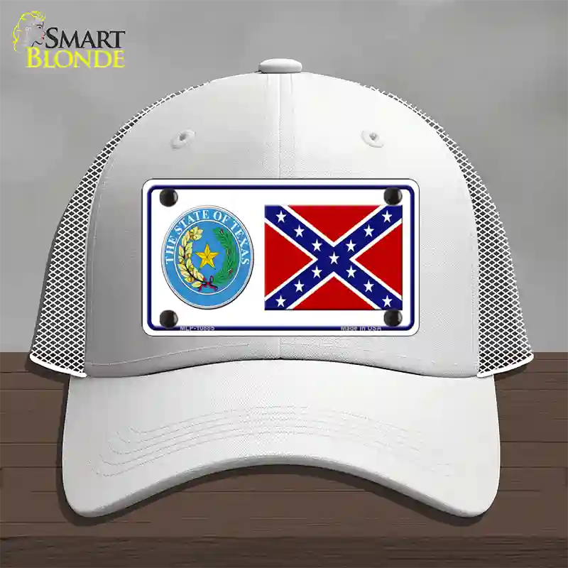 Confederate Flag Texas Seal Novelty License Plate Hat Mesh / White