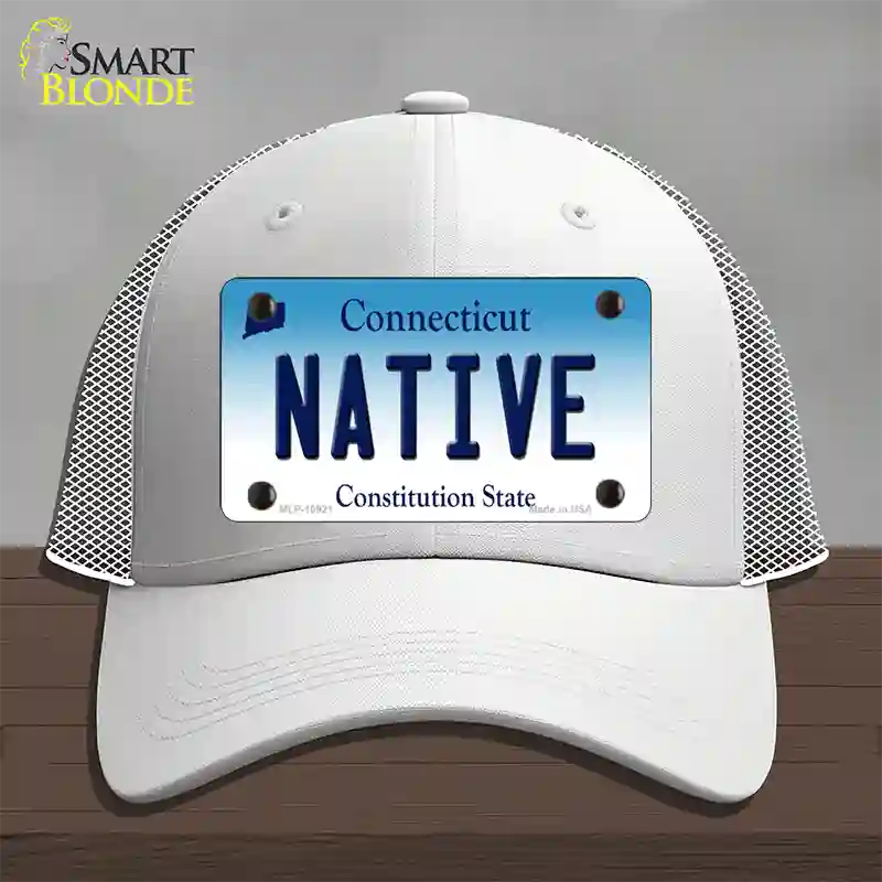 Native Connecticut Novelty License Plate Hat Mesh / White