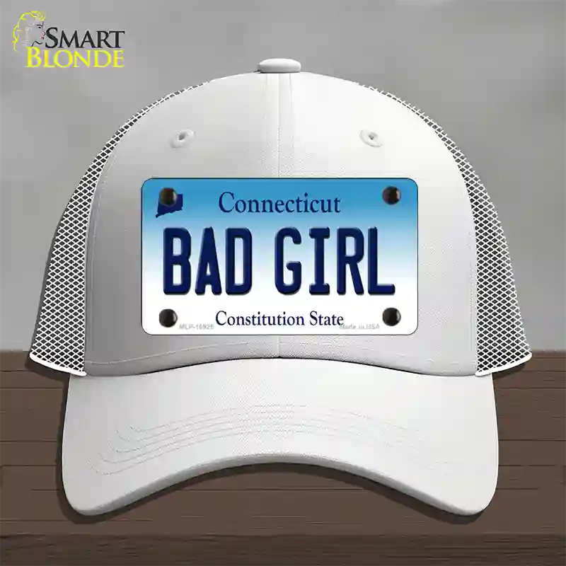 Bad Girl Connecticut Novelty License Plate Hat Mesh / White