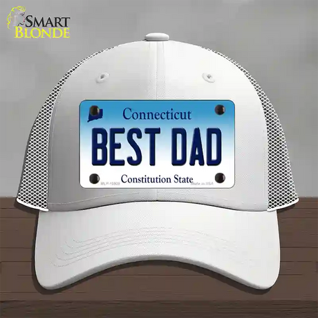 Best Dad Connecticut Novelty License Plate Hat Mesh / White