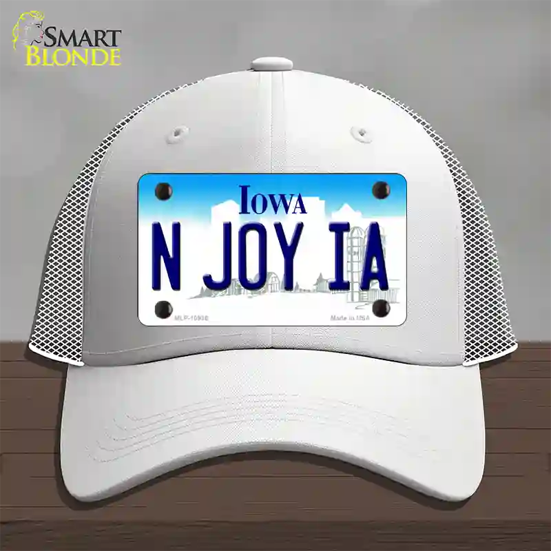 N Joy IA Iowa Novelty License Plate Hat Mesh / White