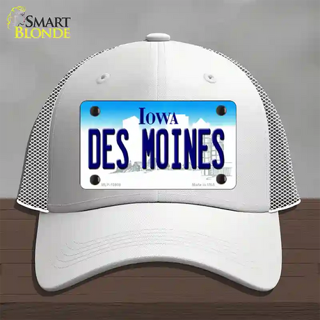 Des Moines Iowa Novelty License Plate Hat Mesh / White