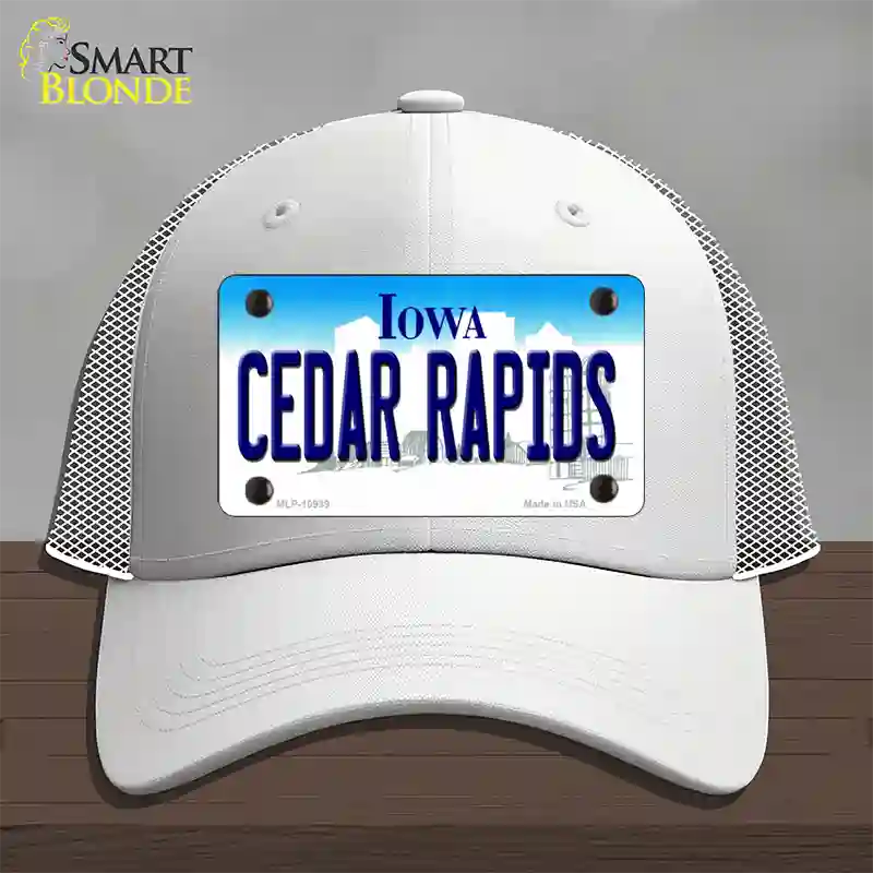 Cedar Rapids Iowa Novelty License Plate Hat Mesh / White