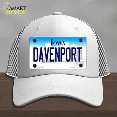 Davenport Iowa Novelty License Plate Hat Mesh / White