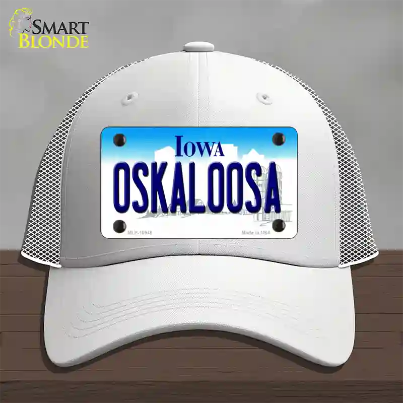 Oskaloosa Iowa Novelty License Plate Hat Mesh / White