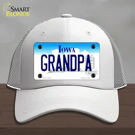 Grandpa Iowa Novelty License Plate Hat Mesh / White