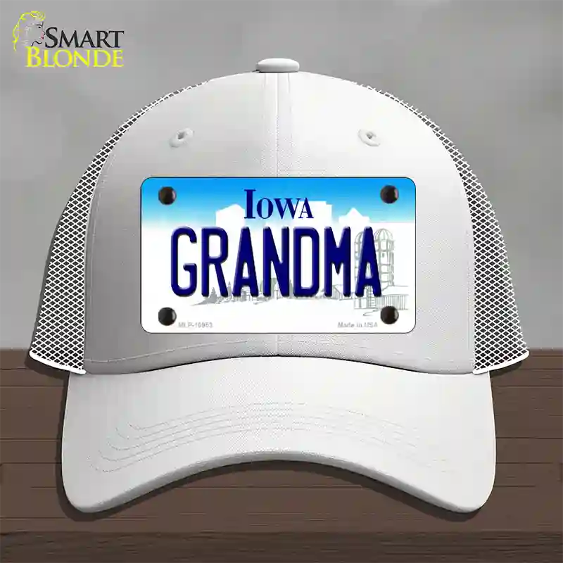 Grandma Iowa Novelty License Plate Hat Mesh / White