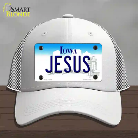 Jesus Iowa Novelty License Plate Hat Mesh / White