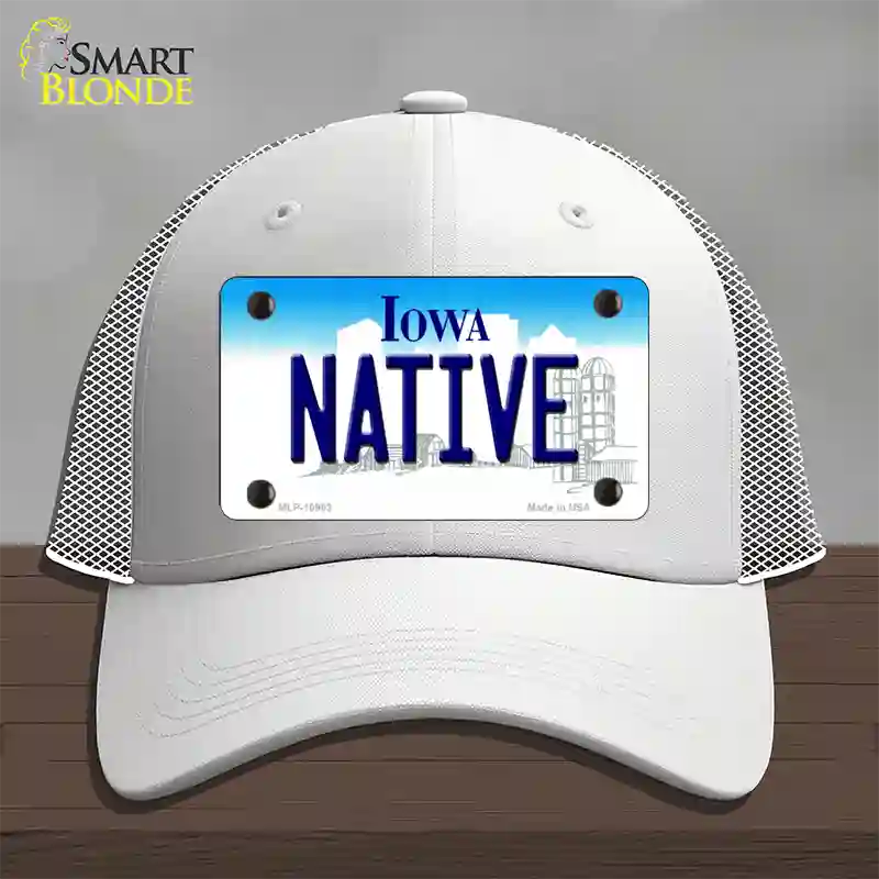 Native Iowa Novelty License Plate Hat Mesh / White