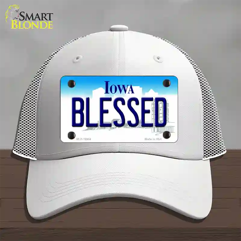 Blessed Iowa Novelty License Plate Hat Mesh / White