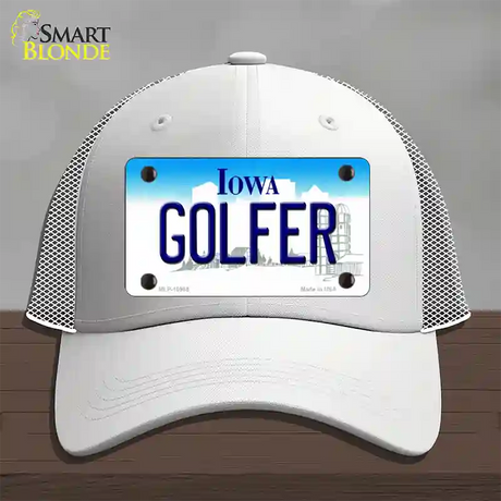 Golfer Iowa Novelty License Plate Hat Mesh / White