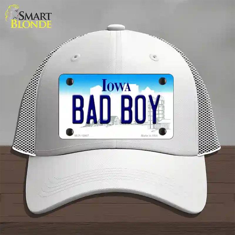 Bad Boy Iowa Novelty License Plate Hat Mesh / White