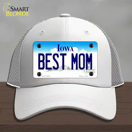 Best Mom Iowa Novelty License Plate Hat Mesh / White