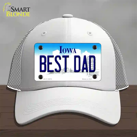 Best Dad Iowa Novelty License Plate Hat Mesh / White