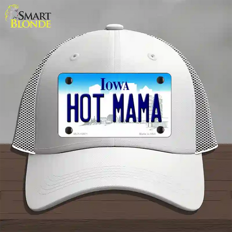 Hot Mama Iowa Novelty License Plate Hat Mesh / White