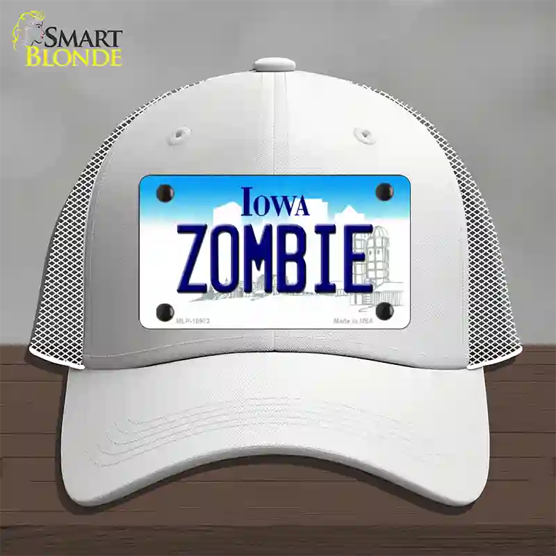 Zombie Iowa Novelty License Plate Hat Mesh / White