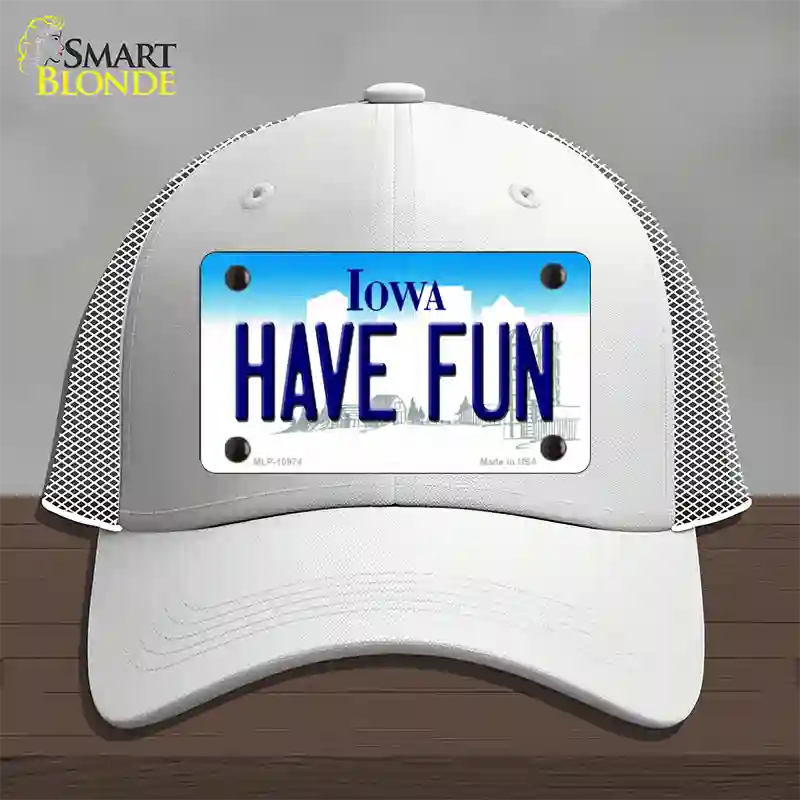 Have Fun Iowa Novelty License Plate Hat Mesh / White