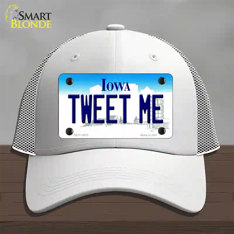 Tweet Me Iowa Novelty License Plate Hat Mesh / White