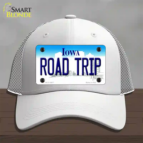 Road Trip Iowa Novelty License Plate Hat Mesh / White