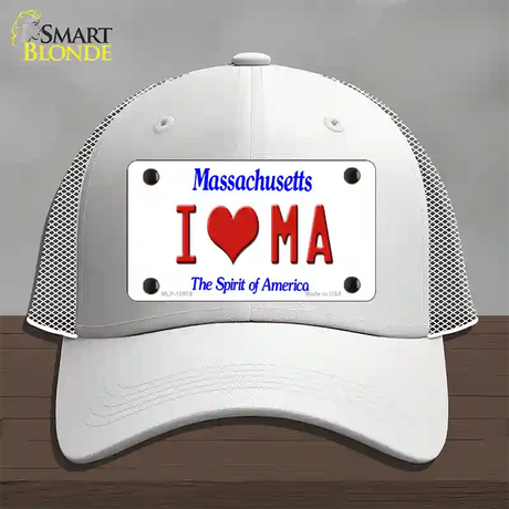 I Love Massachusetts Novelty License Plate Hat Mesh / White