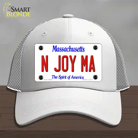 N Joy MA Massachusetts Novelty License Plate Hat Mesh / White