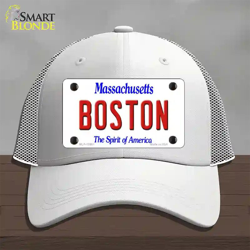 Boston Massachusetts Novelty License Plate Hat Mesh / White