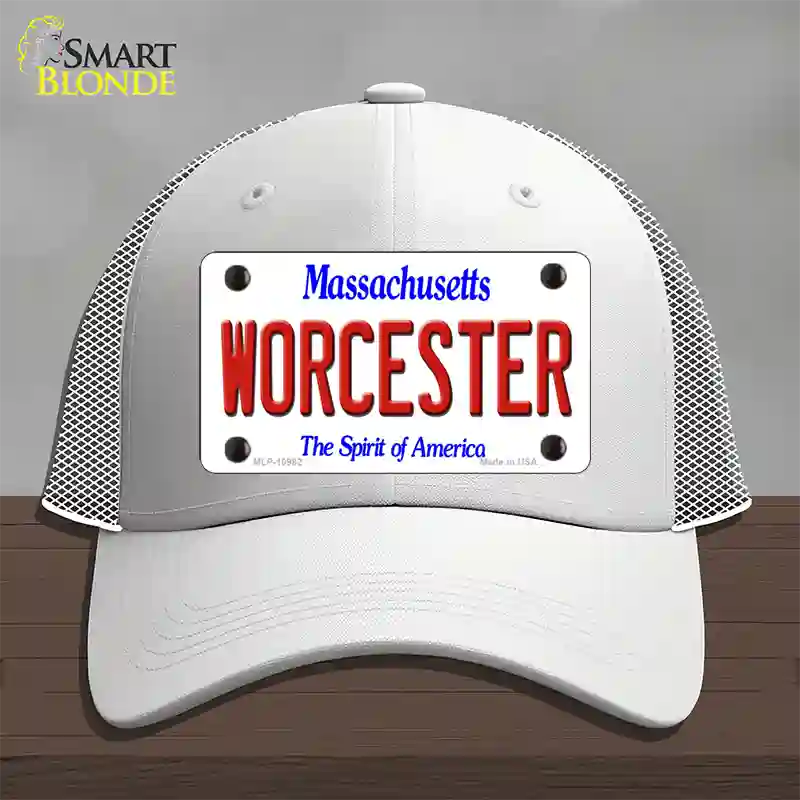 Worcester Massachusetts Novelty License Plate Hat Mesh / White