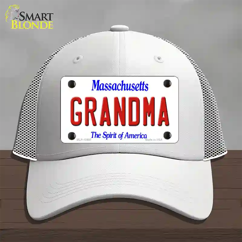 Grandma Massachusetts Novelty License Plate Hat Mesh / White