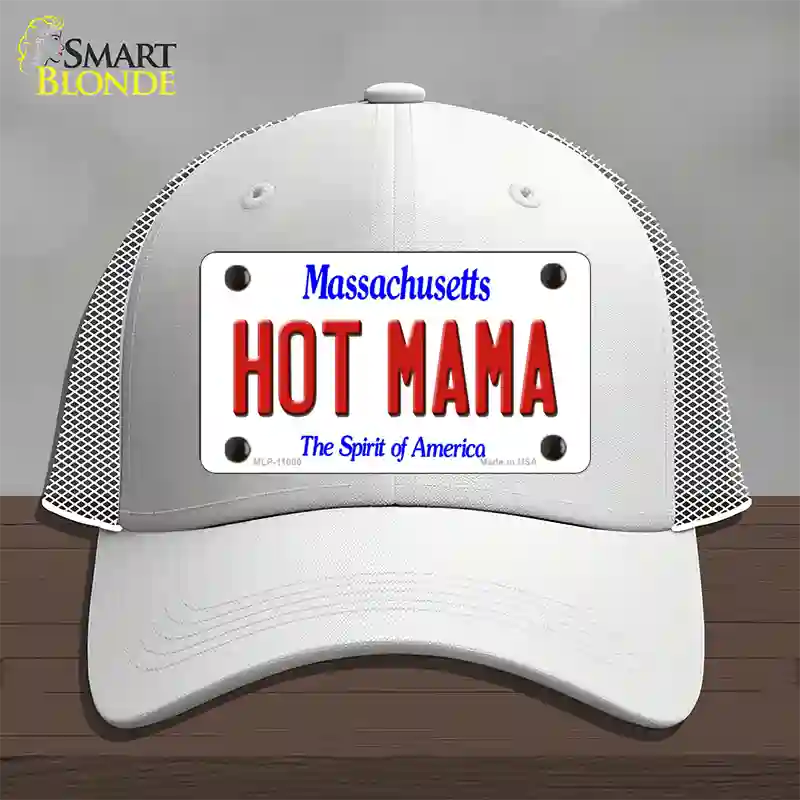 Hot Mama Massachusetts Novelty License Plate Hat Mesh / White