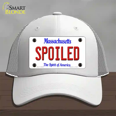 Spoiled Massachusetts Novelty License Plate Hat Mesh / White