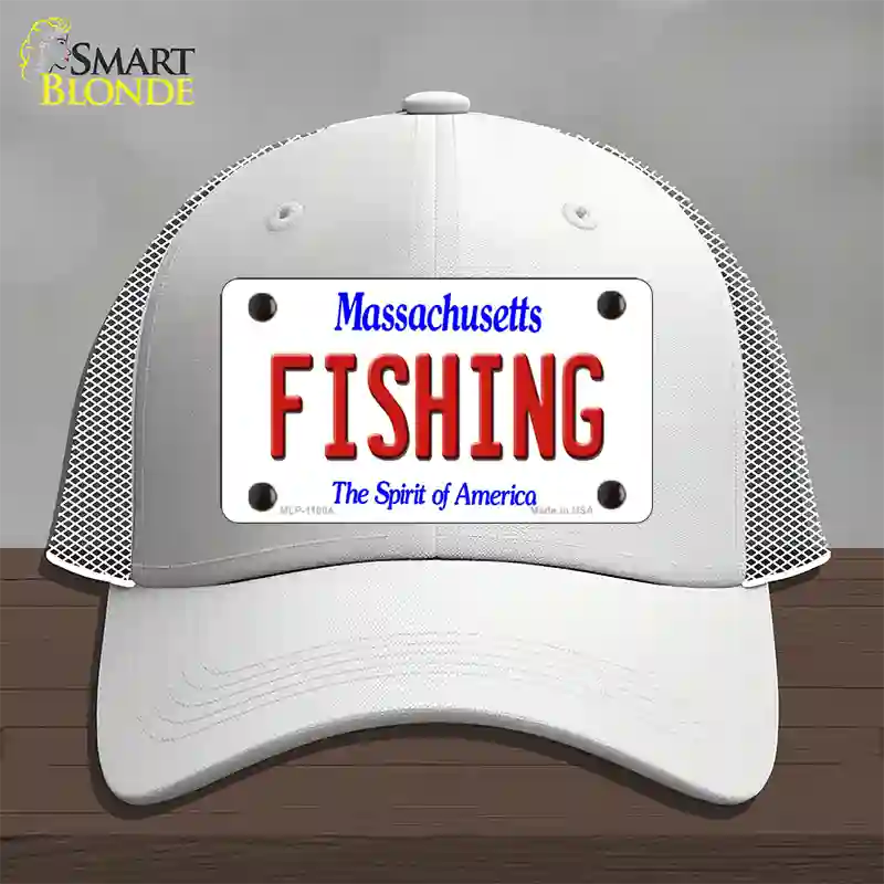 Fishing Massachusetts Novelty License Plate Hat Mesh / White