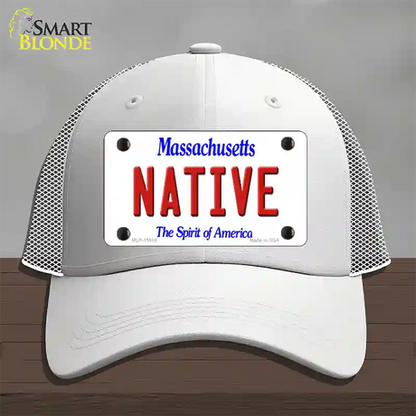 Native Massachusetts Novelty License Plate Hat Mesh / White