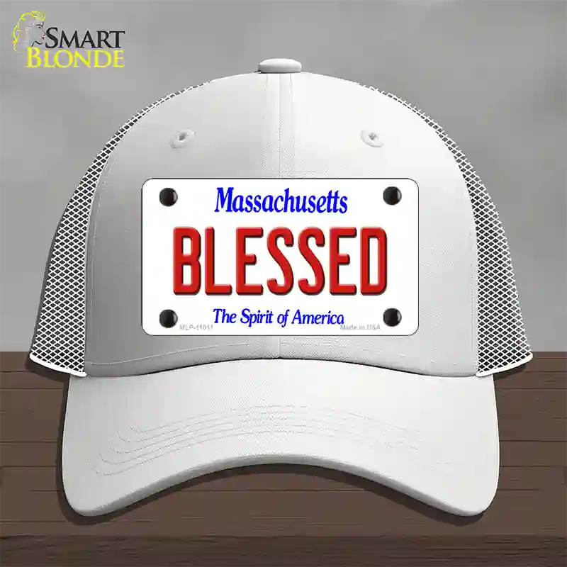 Blessed Massachusetts Novelty License Plate Hat Mesh / White