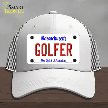 Golfer Massachusetts Novelty License Plate Hat Mesh / White