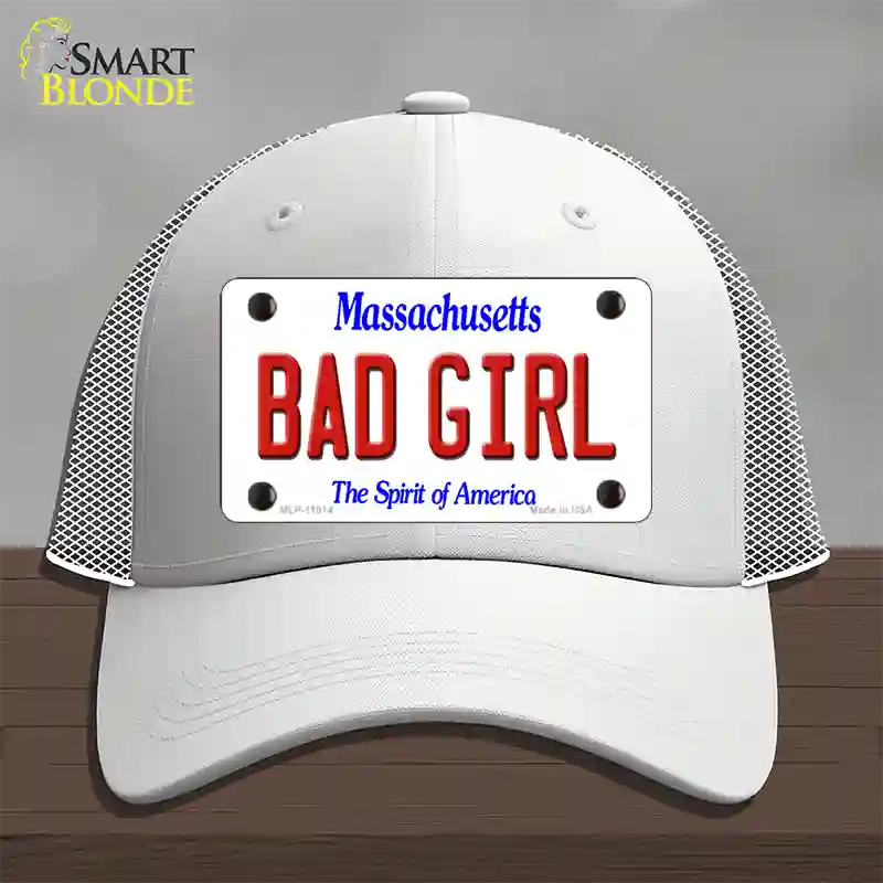 Bad Girl Massachusetts Novelty License Plate Hat Mesh / White