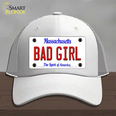 Bad Girl Massachusetts Novelty License Plate Hat Mesh / White